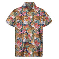 Flower And Tiger Pattern Print Men's Short Sleeve Shirt
