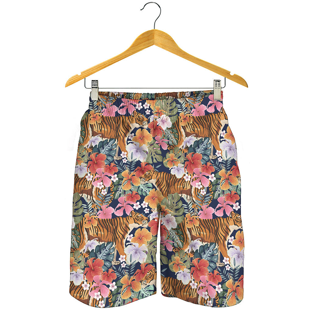 Flower And Tiger Pattern Print Men's Shorts