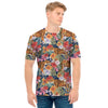 Flower And Tiger Pattern Print Men's T-Shirt