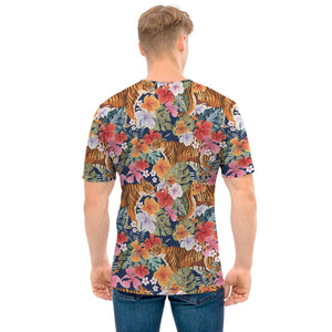 Flower And Tiger Pattern Print Men's T-Shirt