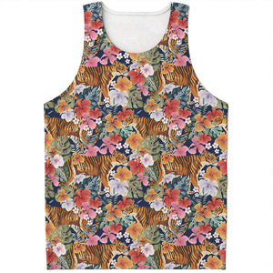 Flower And Tiger Pattern Print Men's Tank Top