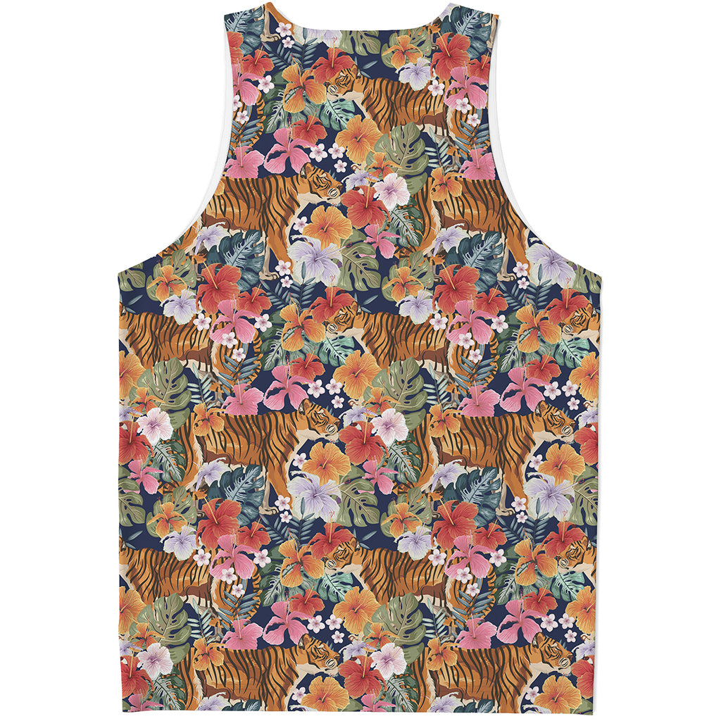 Flower And Tiger Pattern Print Men's Tank Top