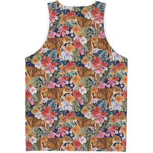 Flower And Tiger Pattern Print Men's Tank Top