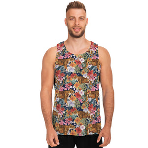 Flower And Tiger Pattern Print Men's Tank Top