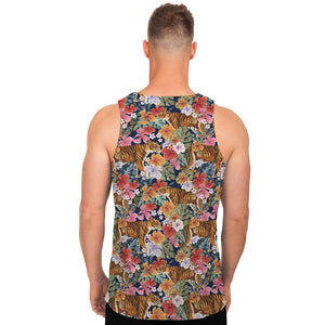 Flower And Tiger Pattern Print Men's Tank Top