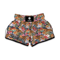 Flower And Tiger Pattern Print Muay Thai Boxing Shorts