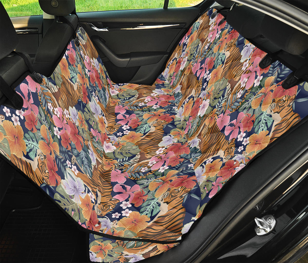 Flower And Tiger Pattern Print Pet Car Back Seat Cover