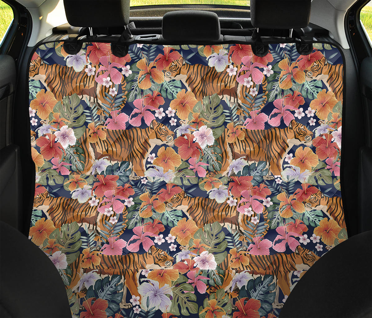 Flower And Tiger Pattern Print Pet Car Back Seat Cover