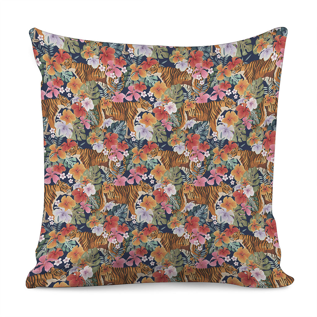 Flower And Tiger Pattern Print Pillow Cover