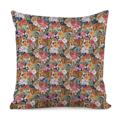 Flower And Tiger Pattern Print Pillow Cover