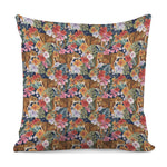 Flower And Tiger Pattern Print Pillow Cover