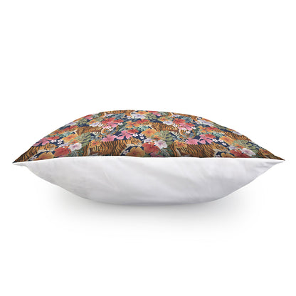 Flower And Tiger Pattern Print Pillow Cover