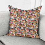 Flower And Tiger Pattern Print Pillow Cover