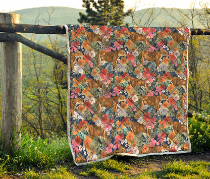 Flower And Tiger Pattern Print Quilt