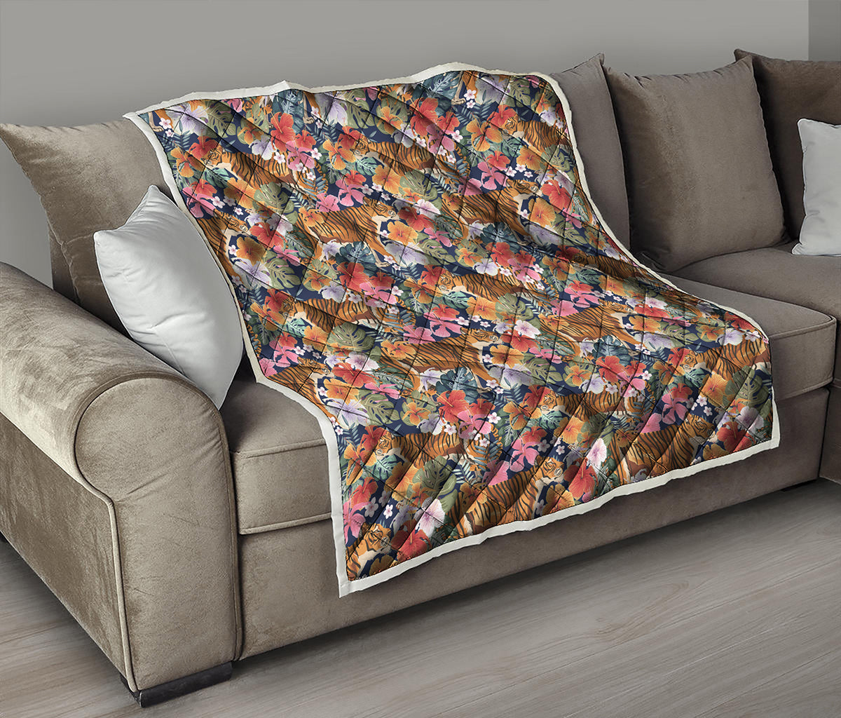 Flower And Tiger Pattern Print Quilt