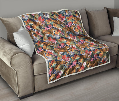 Flower And Tiger Pattern Print Quilt
