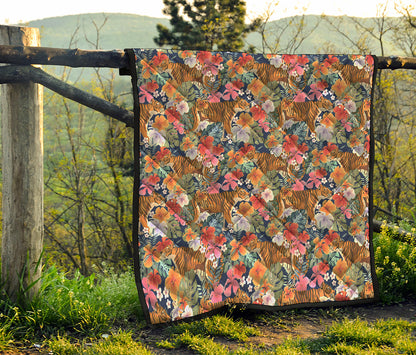 Flower And Tiger Pattern Print Quilt