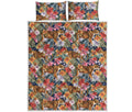 Flower And Tiger Pattern Print Quilt Bed Set