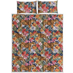 Flower And Tiger Pattern Print Quilt Bed Set