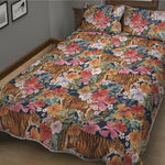 Flower And Tiger Pattern Print Quilt Bed Set