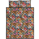 Flower And Tiger Pattern Print Quilt Bed Set