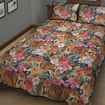 Flower And Tiger Pattern Print Quilt Bed Set