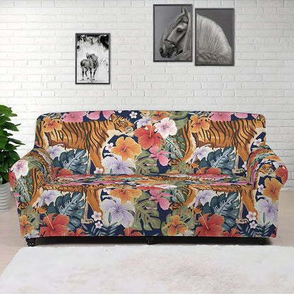 Flower And Tiger Pattern Print Sofa Cover