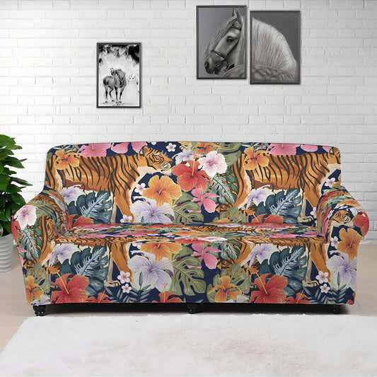 Flower And Tiger Pattern Print Sofa Cover