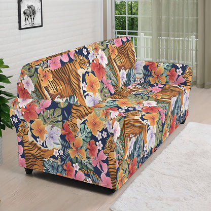 Flower And Tiger Pattern Print Sofa Cover