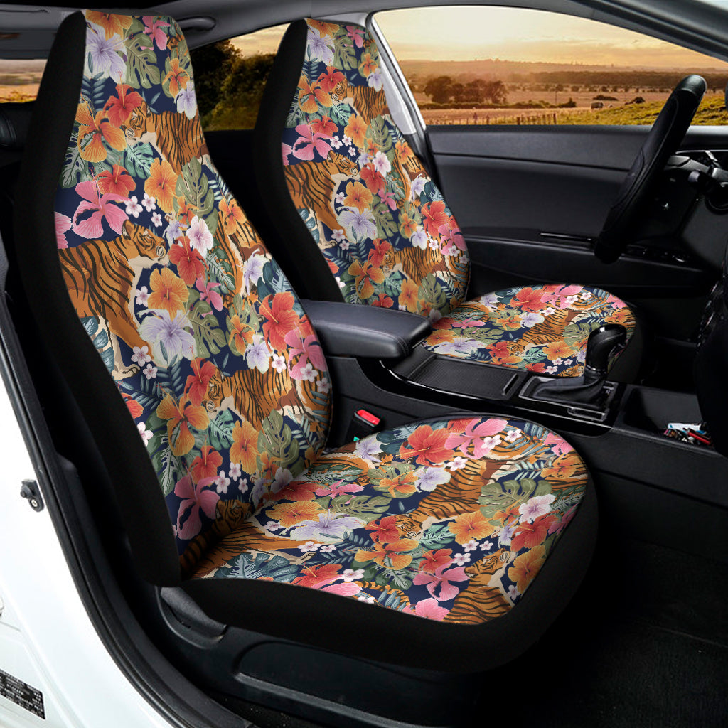Flower And Tiger Pattern Print Universal Fit Car Seat Covers