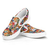 Flower And Tiger Pattern Print White Slip On Shoes