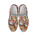 Flower And Tiger Pattern Print White Slip On Shoes