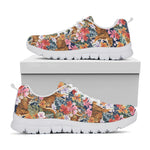 Flower And Tiger Pattern Print White Sneakers