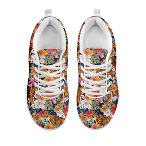 Flower And Tiger Pattern Print White Sneakers