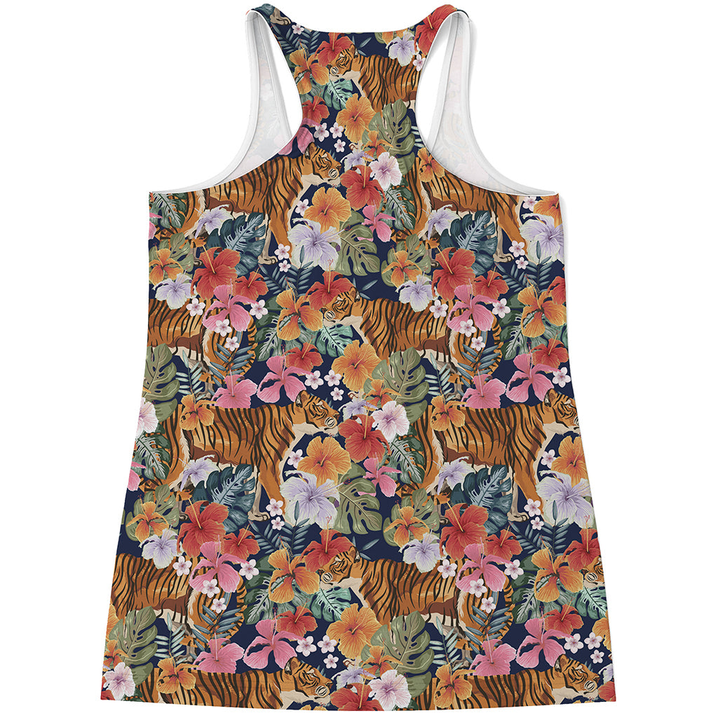 Flower And Tiger Pattern Print Women's Racerback Tank Top