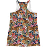 Flower And Tiger Pattern Print Women's Racerback Tank Top