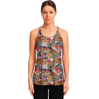 Flower And Tiger Pattern Print Women's Racerback Tank Top