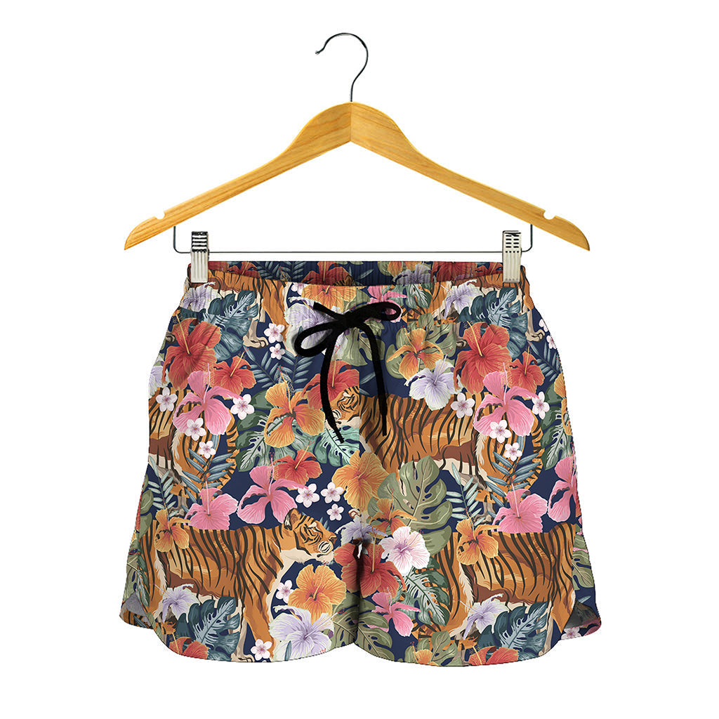 Flower And Tiger Pattern Print Women's Shorts
