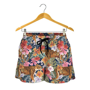 Flower And Tiger Pattern Print Women's Shorts