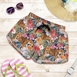 Flower And Tiger Pattern Print Women's Shorts