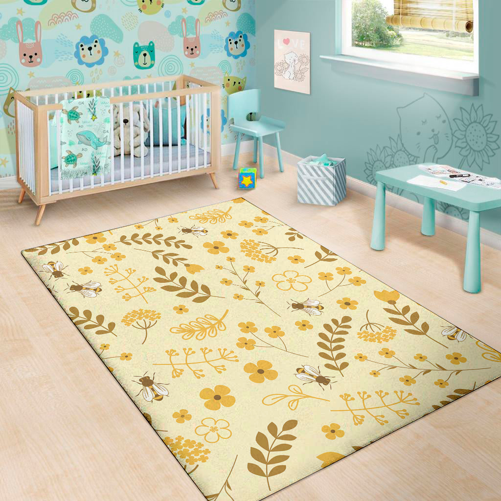 Flower Bee Pattern Print Area Rug