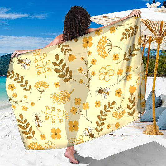 Flower Bee Pattern Print Beach Sarong Wrap