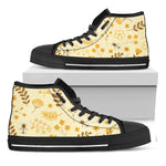 Flower Bee Pattern Print Black High Top Shoes
