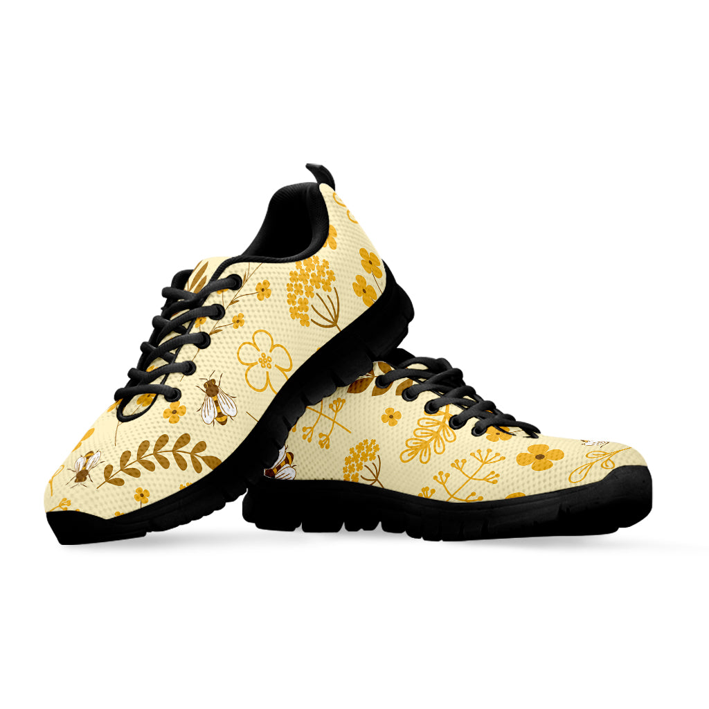 Flower Bee Pattern Print Black Sneakers