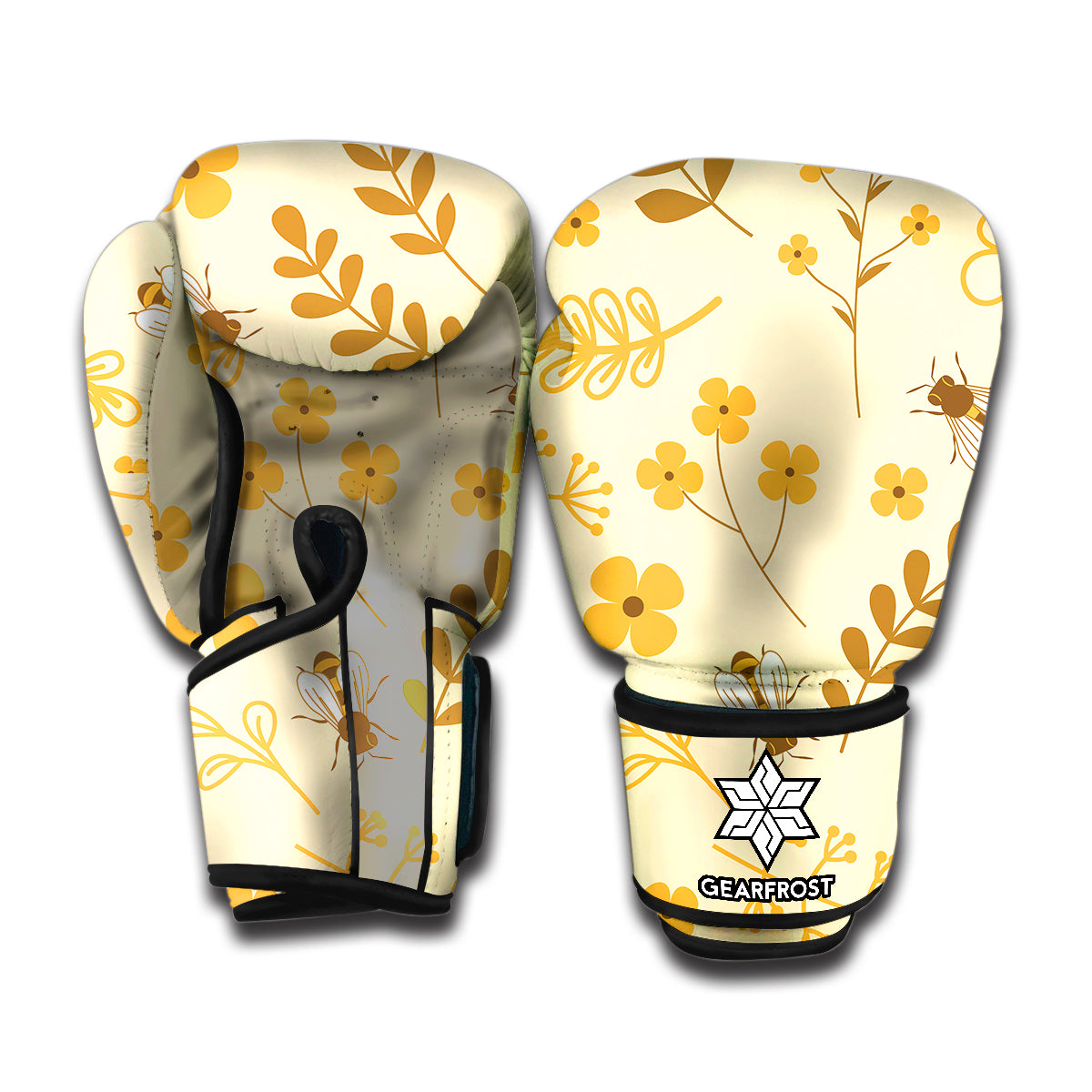 Flower Bee Pattern Print Boxing Gloves