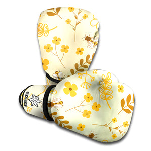 Flower Bee Pattern Print Boxing Gloves