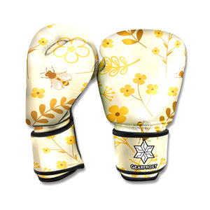 Flower Bee Pattern Print Boxing Gloves