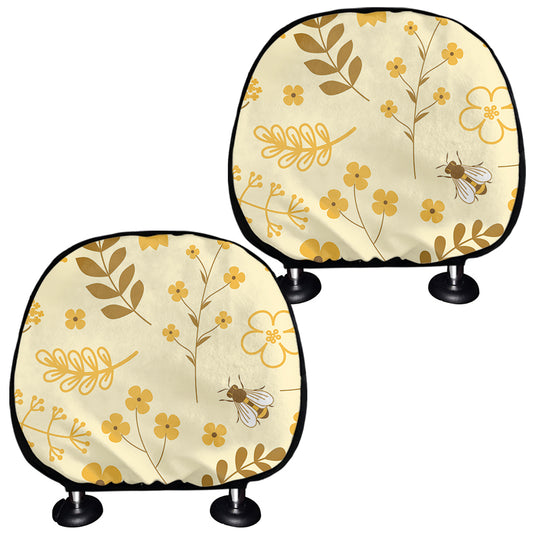 Flower Bee Pattern Print Car Headrest Covers