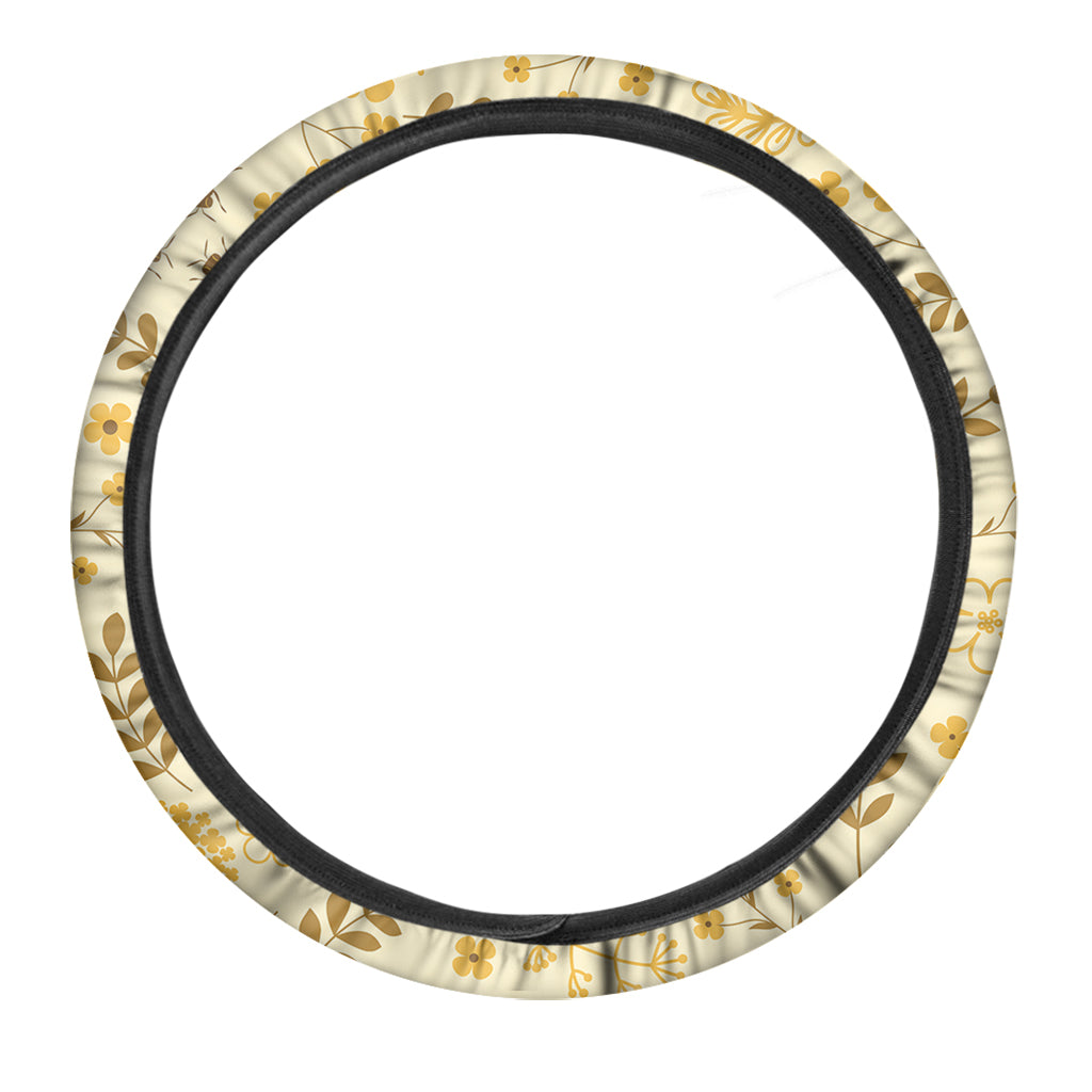 Flower Bee Pattern Print Car Steering Wheel Cover