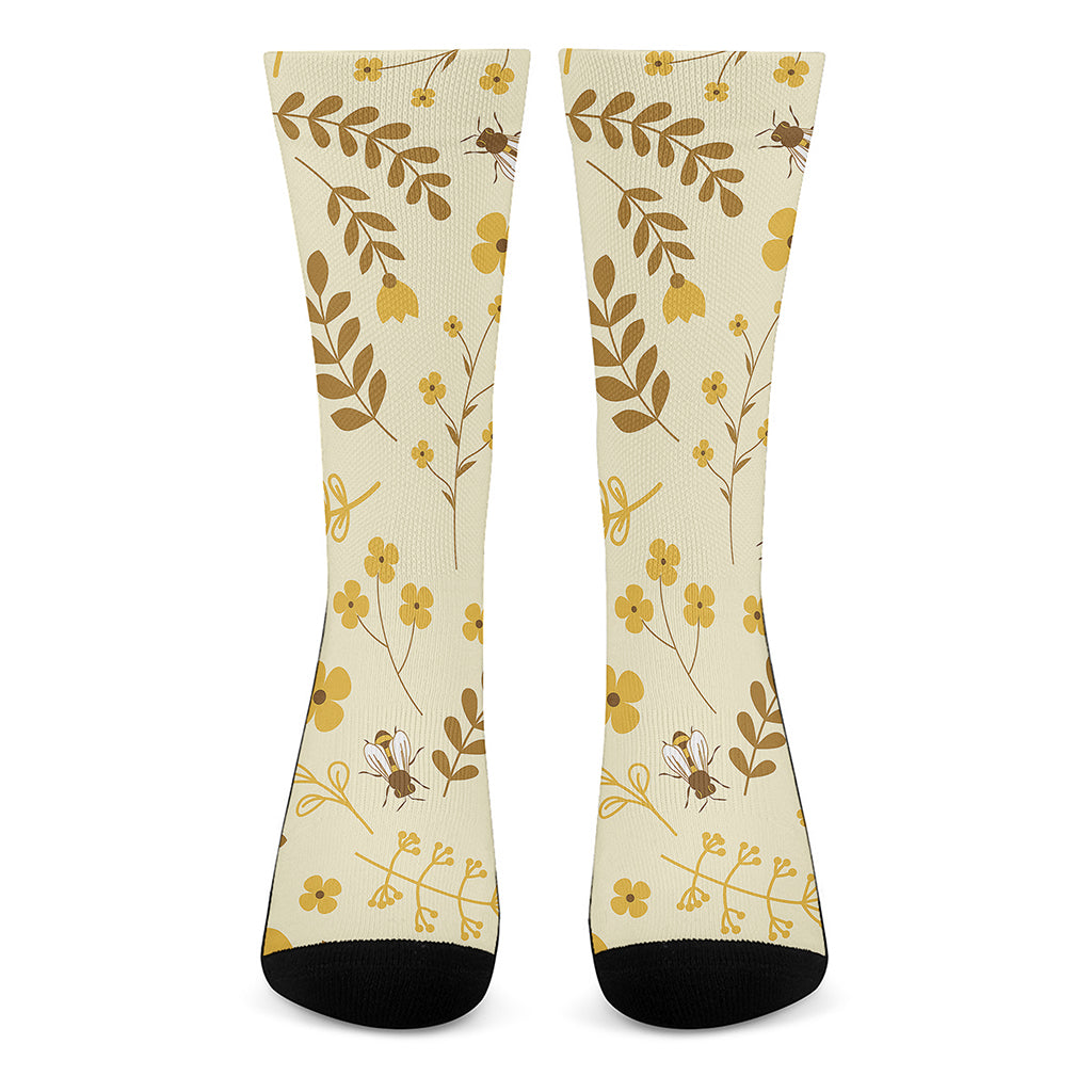 Flower Bee Pattern Print Crew Socks